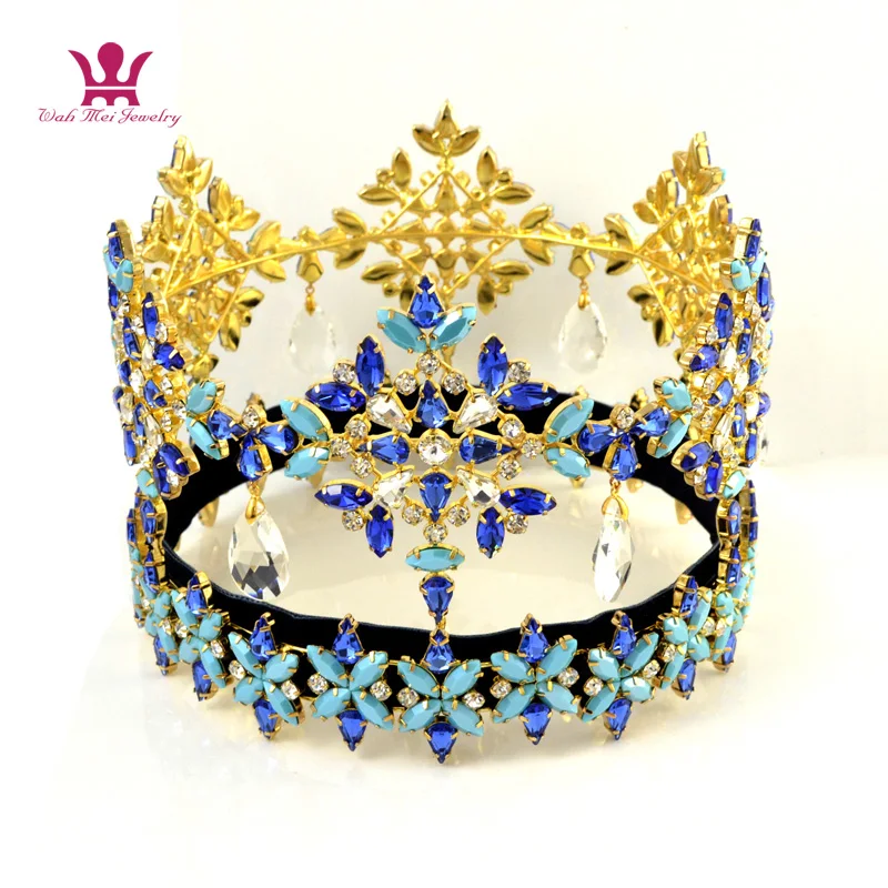 02222 Global High Grade Full Tiara Dangle Pendant Crystal Rhinestone Hand Made  Hair Jewelry Miss World Pageant Crowns