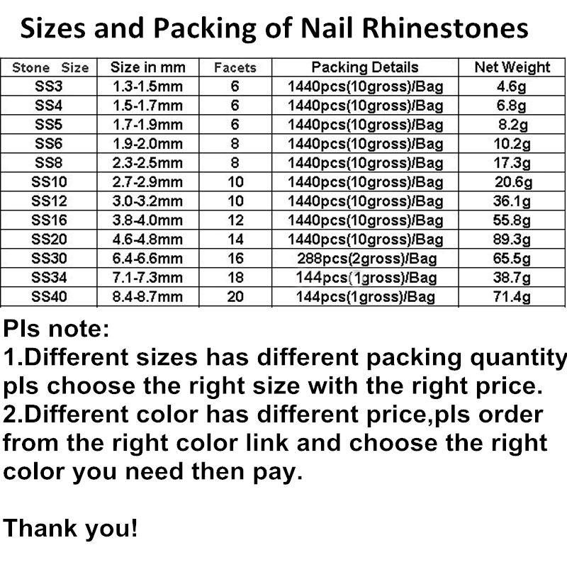 Все размеры черные стразы для дизайна ногтей Стразы без горячей фиксации DIYNail Art