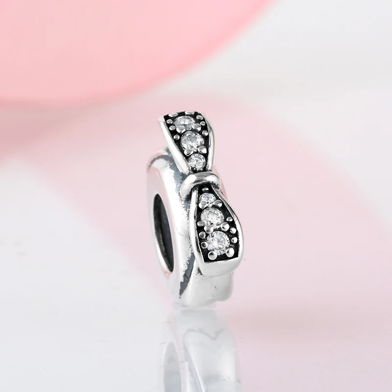 New 925 Sterling Silver charming crystal CZ bow Spacer beads womens accessories Fit Original Pandora Charm Bracelet Jewelry
