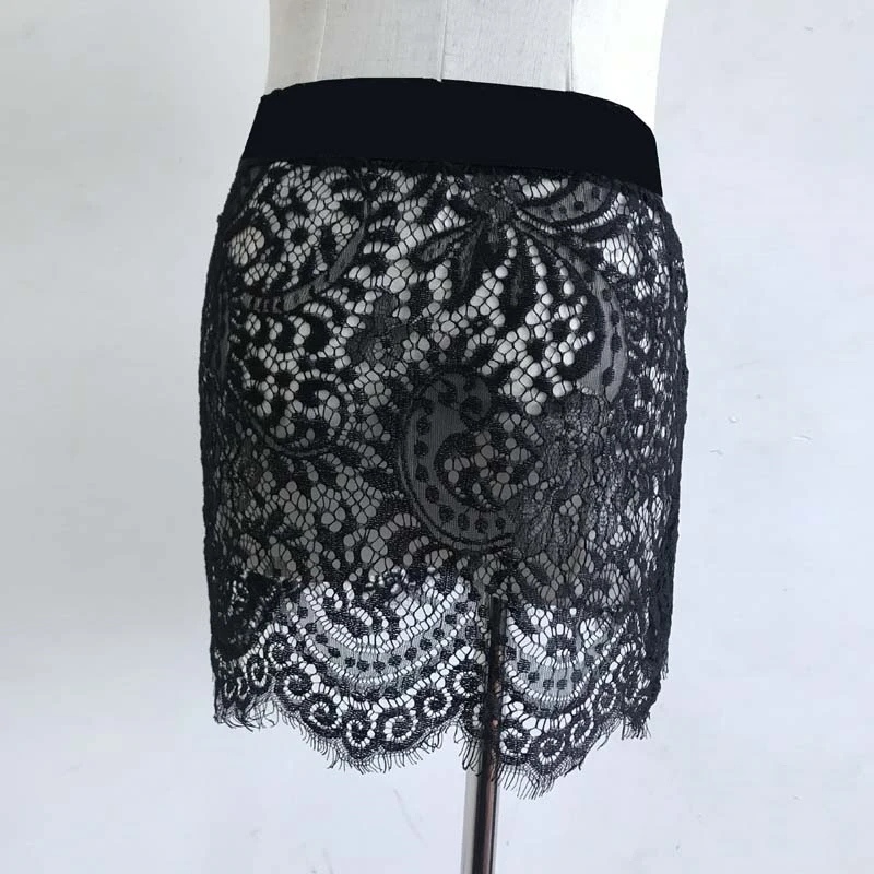 

Lace Tight Pencil Cute Skirt Overskirt Women Sexy See Through Transparent Skirts Tight Package Short Mini Black Micro Skirt S95