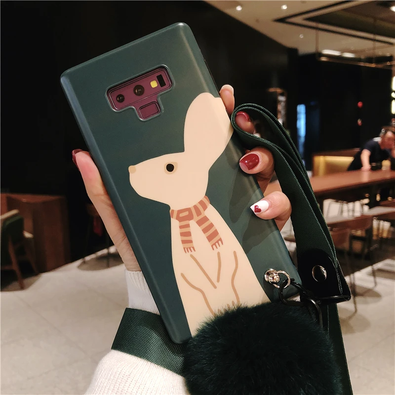 Sam S9 plus Rabbit Case Cute Soft green cover For Samsung Galaxy S8 S8plus note8 note9 Cartoon Shell case + fuzzy strap |