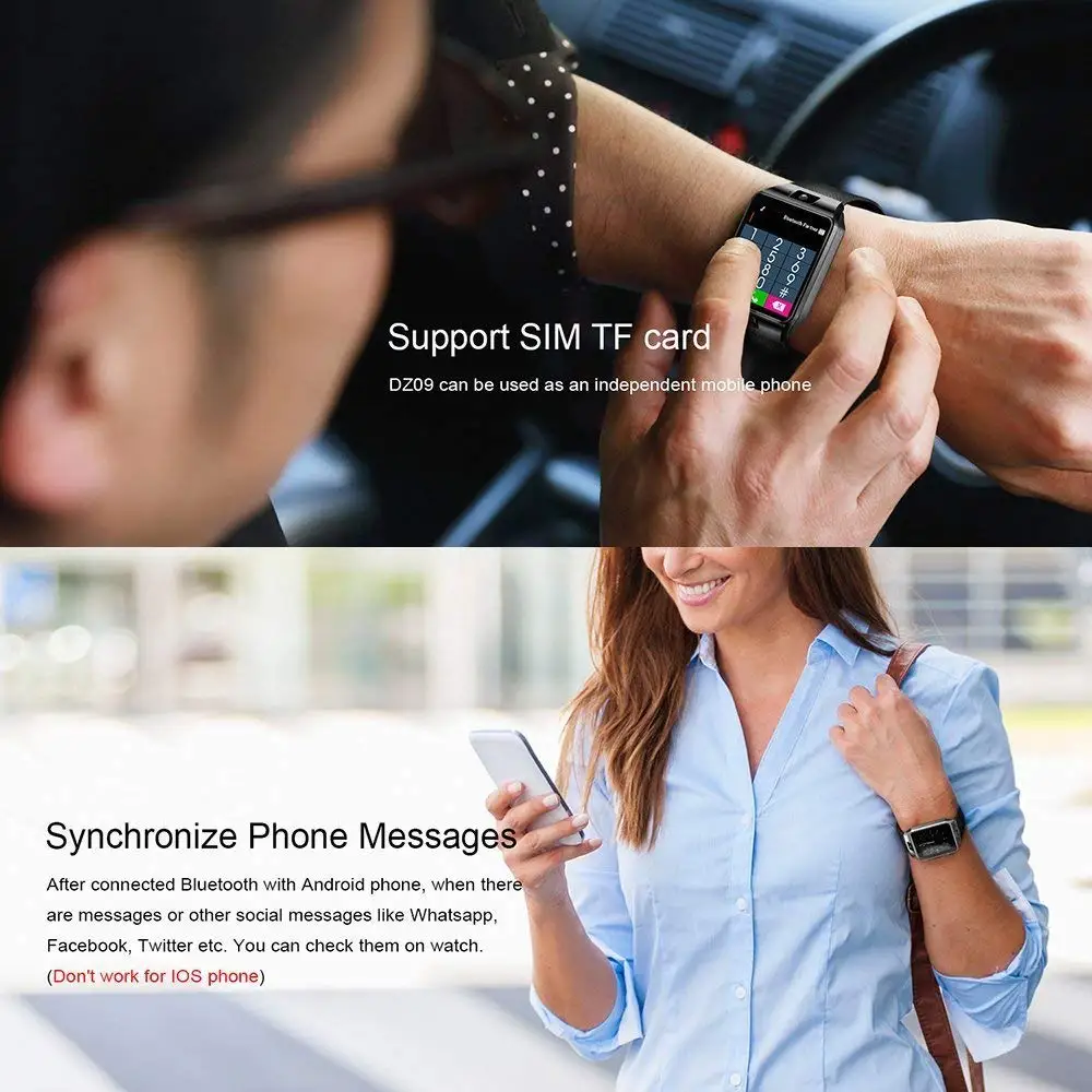 Смарт часы PLYSIN DZ09 Bluetooth разблокированные GSM SIM карта с камерой Поддержка Android IOS iPhone