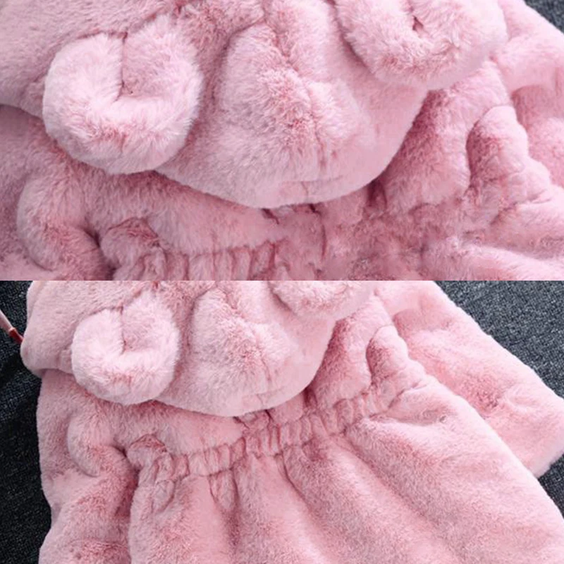 Snowsuit Faux Fur Fleece Coat Baby Hooded Solid Color Jacket Outerwear New Winter Baby Girls Clothes Pageant Warm Jacket
