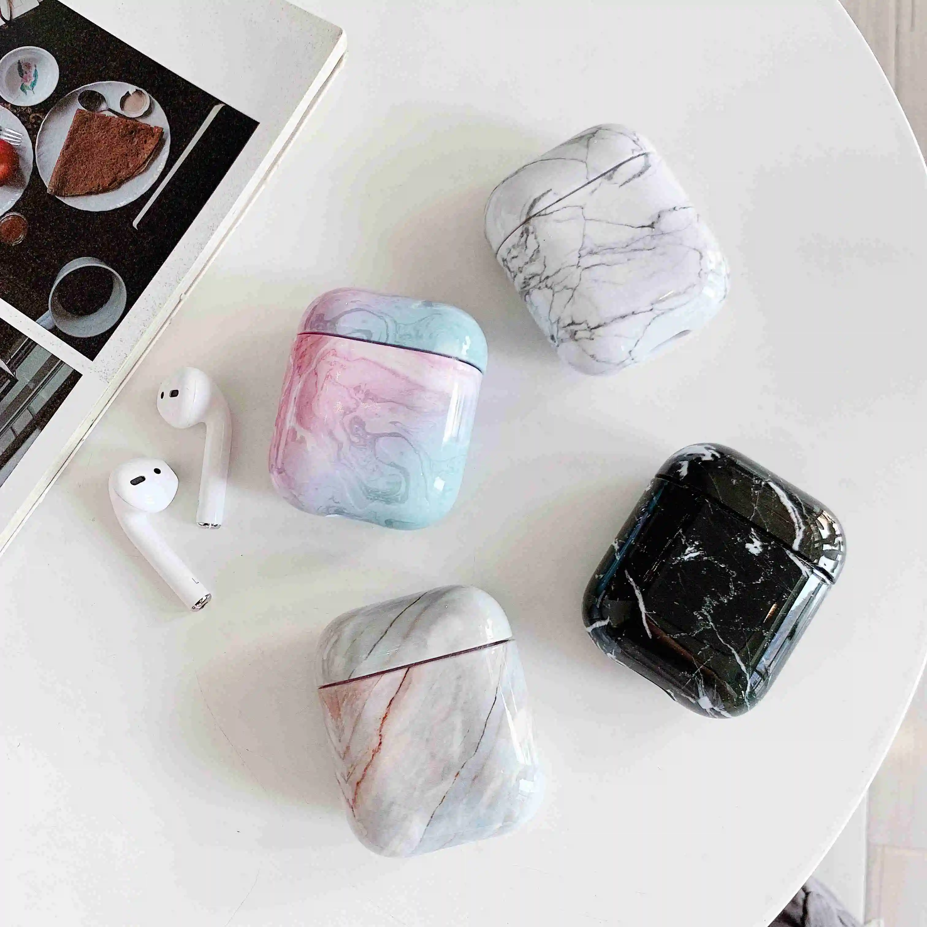 Чехол для оригинала Apple Airpods, чехол, мраморный, милый, чехол для Apple Airpods 2, 1, чехол, аксессуары, наушники Air Pods, чехол, коробка