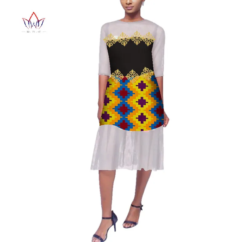 

Elegant African Clothes Women Office Dress Half Sleeve o-Neck African Print Cotton Lady Work Bodycon African Dresses WY4041