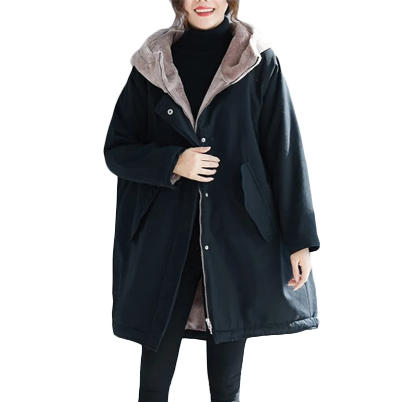 Winter New Warm Cotton Jacket Women Korean Loose Large Size Long Plus Velvet Cotton Jackets Women's Stitching Hooded Parkas F816