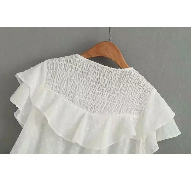 Women clothes 2019 boho style womens tops and blouses korean wrap polka dot blouse female casual Streetwear loose white shirt |