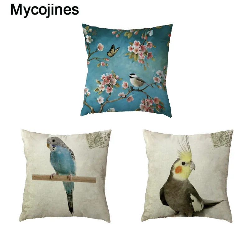 Винтажный белый чехол для подушки в виде попугаев наволочка с изображением