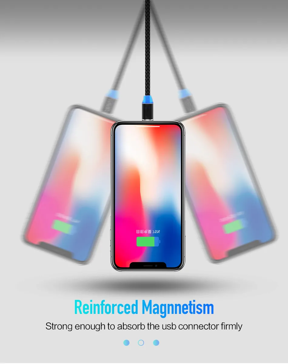 Металлический магнитный USB кабель для iPhone type C Micro 2.4A быстрое зарядное устройство светодиодный светильник для samsung Xiaomi huawei Android Phone шнур 1 м
