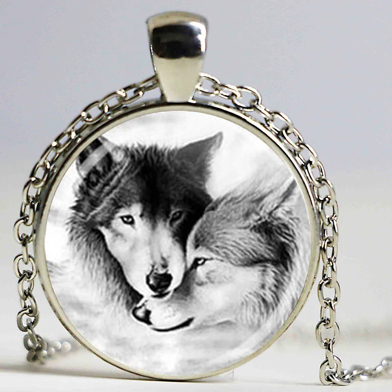 Ожерелье с подвеской в виде волка пара ювелирных изделий стеклянный кабошон|glass