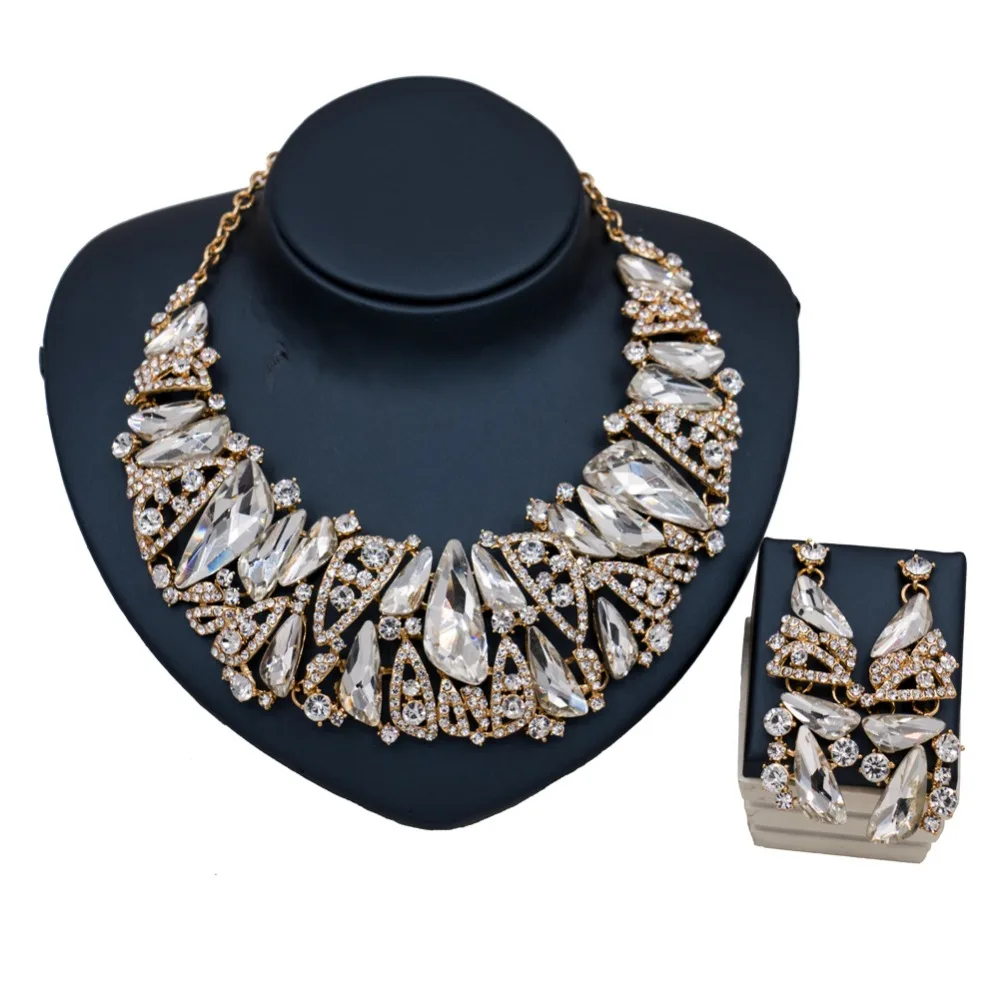 Женский ювелирный комплект из колье и серёг с австрийским кристаллом|dubai gold jewelry