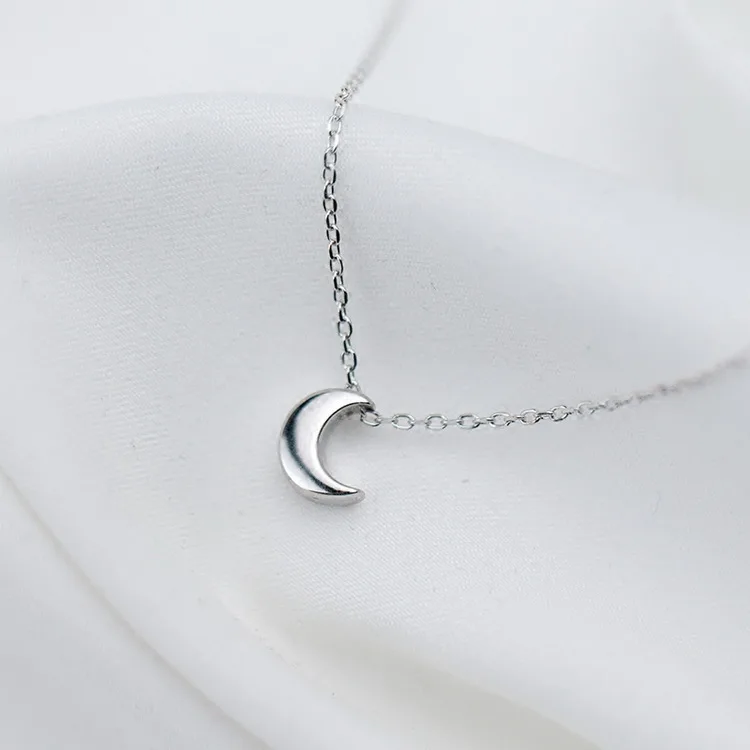 925 Sterling Silver MloveAcc 925 пробы Серебряная Маленькая подвеска в виде Луны ожерелье классический подарок для девочек ювелирные изделия - Окраска металла: 925 Sterling Silver