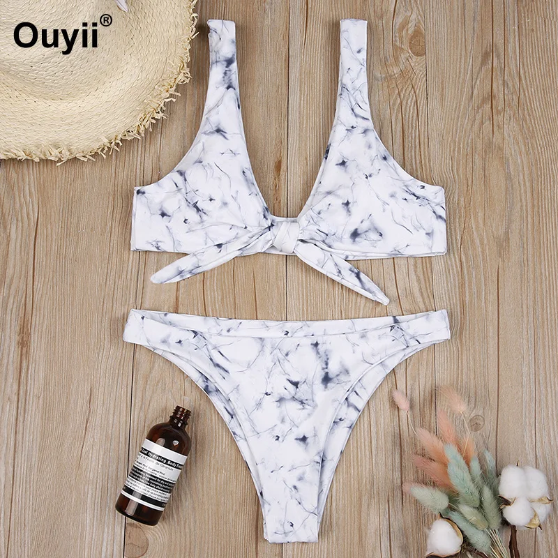 Женский купальник сексуальный раздельный бикини с принтом пляжный низкой талией