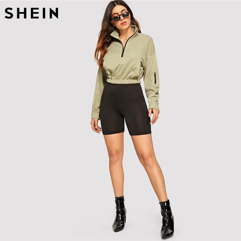 SHEIN Свитшот На Молнии С Карманом, Укороченный Спортивный Топ С Длинным Рукавом