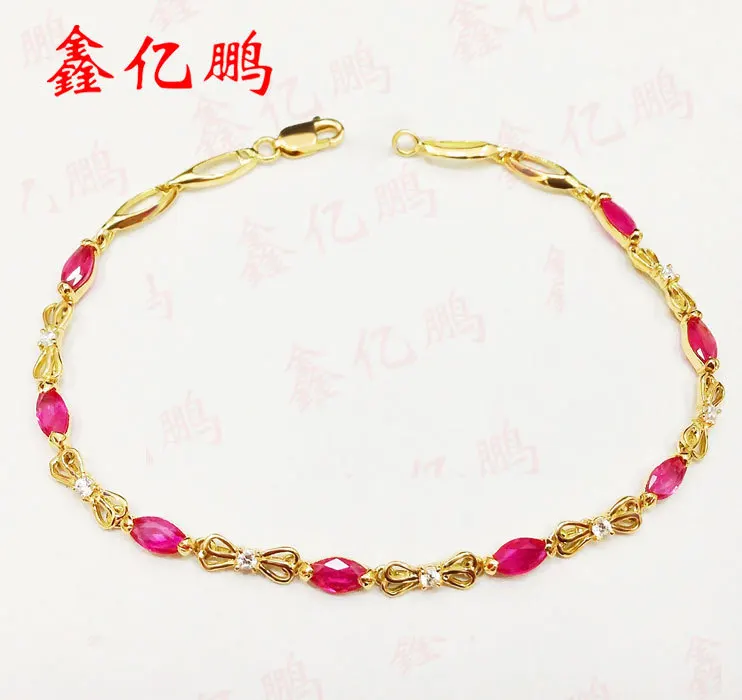 18 k золотой инкрустированный браслет из натурального рубина с женским бантом