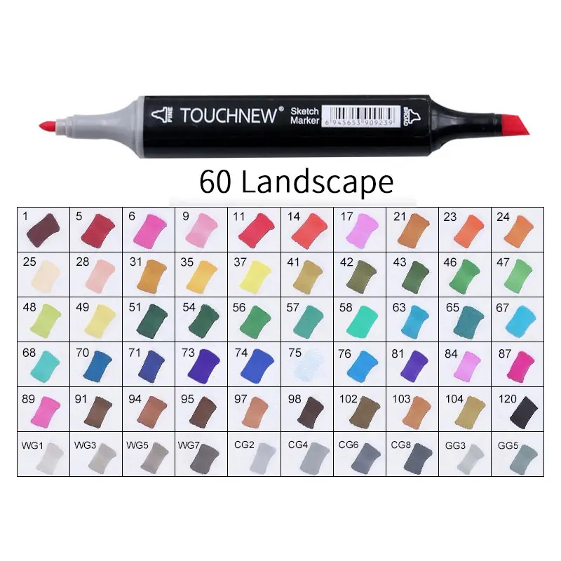 black 60 Landscape Touchnew Набор цветных копировальных маркеров спиртовые ручки, маркеры для рисования товары для рукоделия кисть манга для рисования акриловый дизайнерский набор ручек для студентов - Цвет: black 60 Landscape