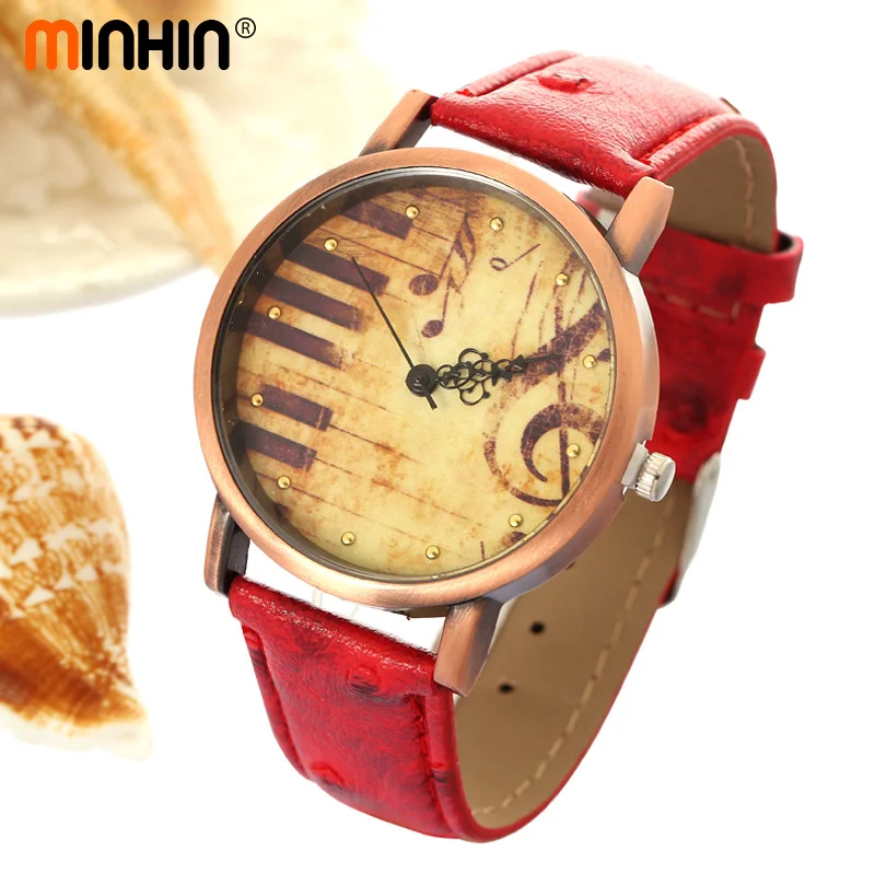 Часы браслет MINHIN в стиле ретро пианино дизайн виде музыкальной ноты кварцевые