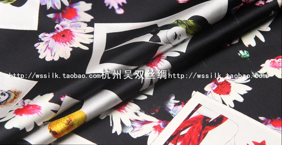 Designer 93% natural mulberry silk 7% spandex stretch satin clothing fabric black white Geometric dress cheongsam 1m U399 | Дом и сад