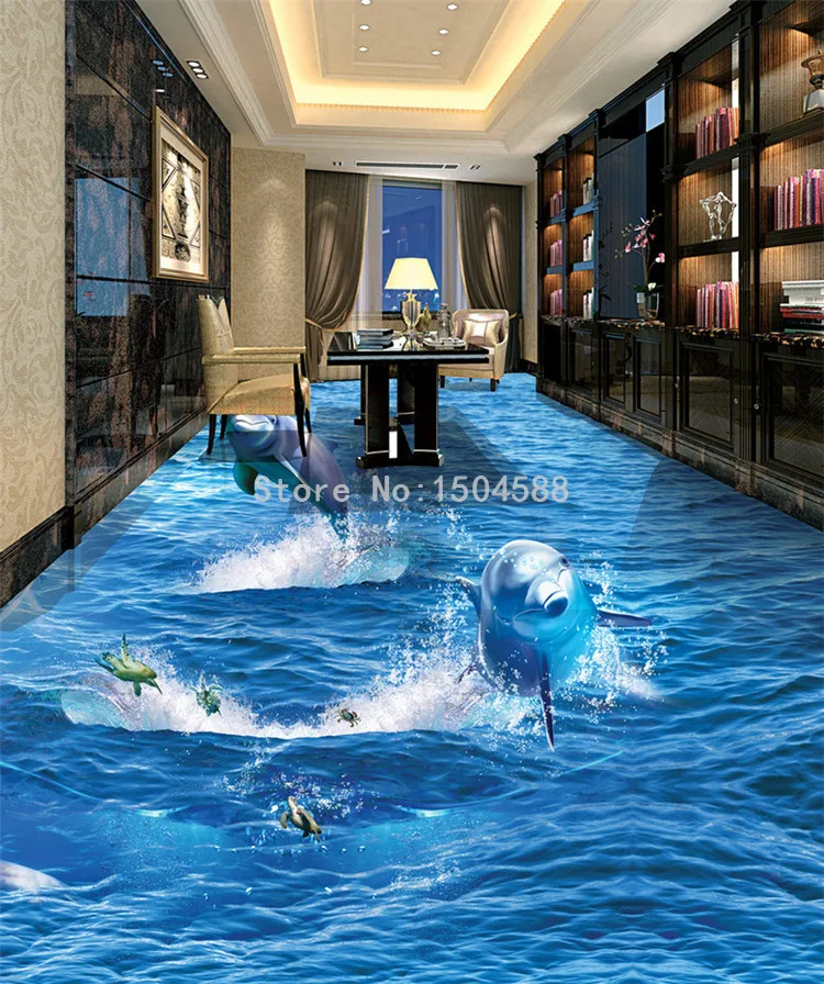 ПВХ самоклеющиеся водонепроницаемые креативные прыжки Дельфин фото обои 3D пол Фреска Гостиная Ванная комната одежда Нескользящие наклейки
