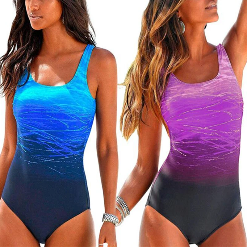 Maillot de bain femme 2018 цельный женский купальник пуш ап с принтом градиент цвета бикини