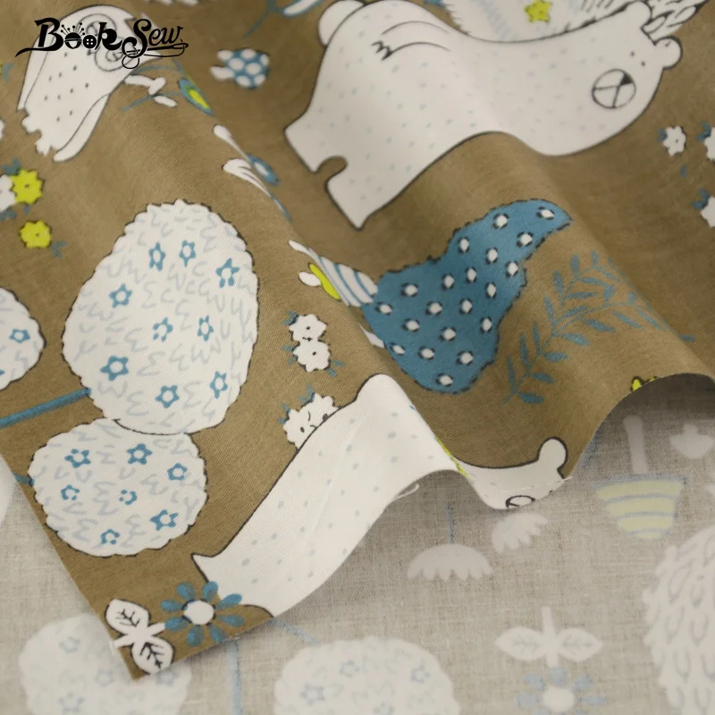 100% хлопок коричневый саржевая ткань мультяшный животный дизайн материал швейный