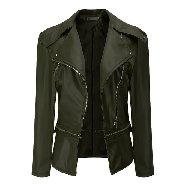 

MisShow 2019 New Autumn Leather Jacket Women Solid Color Turn Down Collar Zippers Short Female Faux Leather Jackets High Quality