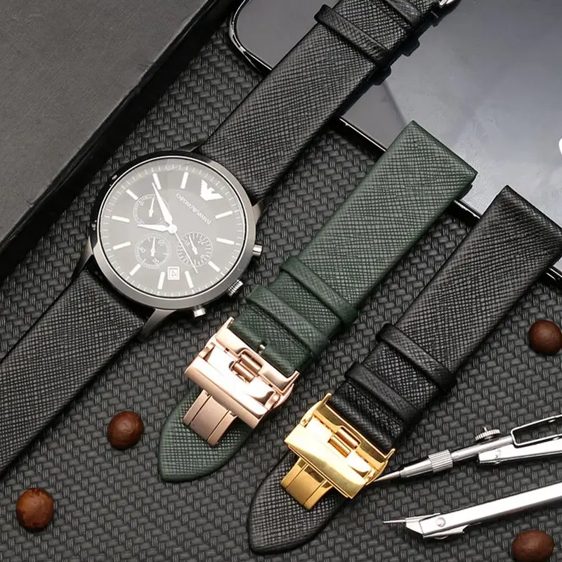 Фото For Ar-mani Strap Men AR1674 1722 1755 0382 Lizard Pattern Watch With Butterfly Clasp Chain Soft Leather 20mm 22mm Watchband №2