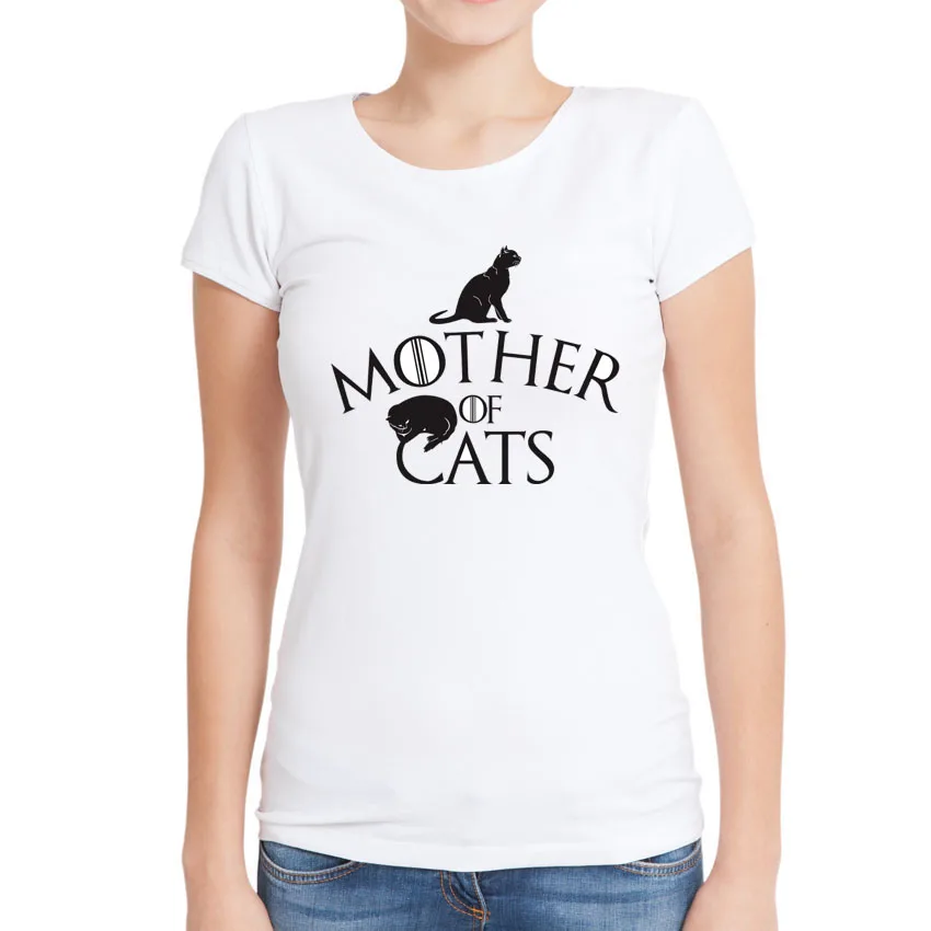 Новая футболка с принтом «Mother of Cats», женская модная дизайнерская футболка с принтом «Игра престолов», тонкие Забавные футболки с коротким рукавом для девушек в подарок