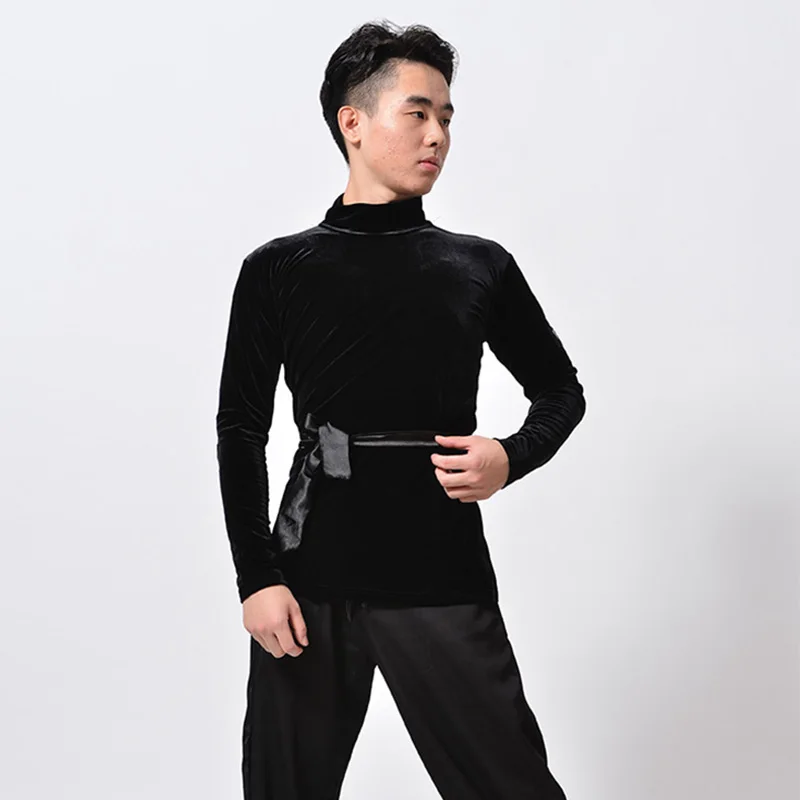 Топ для латинских танцев мужской вельветовый топ с высоким воротником и длинным