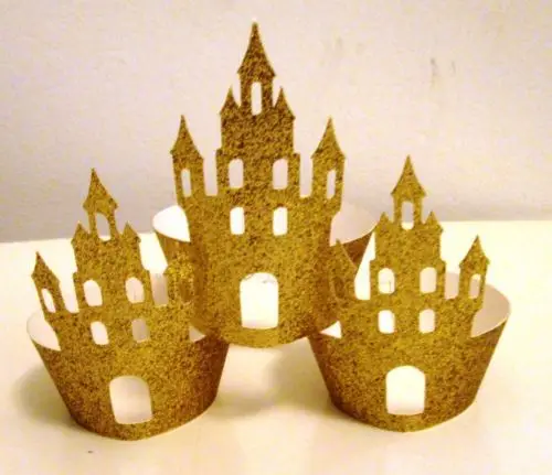 

Glitter Castle Cupcake Wrappers girl princess Birthday, bridal baby Shower Holiday party cake holders decor