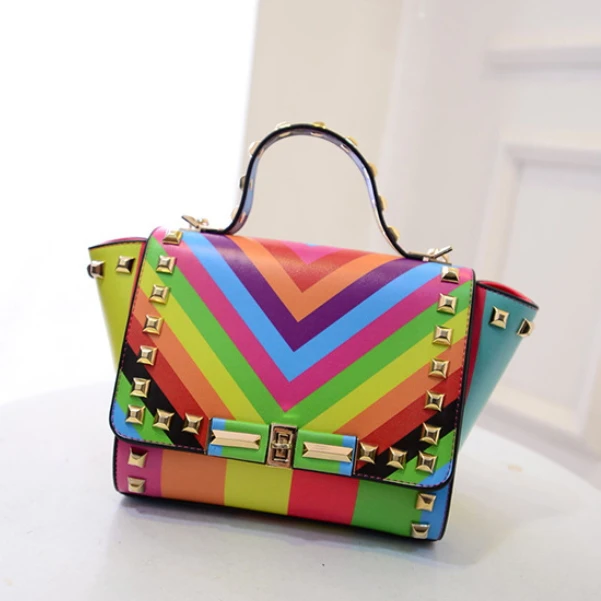 Rainbowwomen bag 2015 spring models hit the color tide rivets handbag fringe wings women messenger bags | Багаж и сумки
