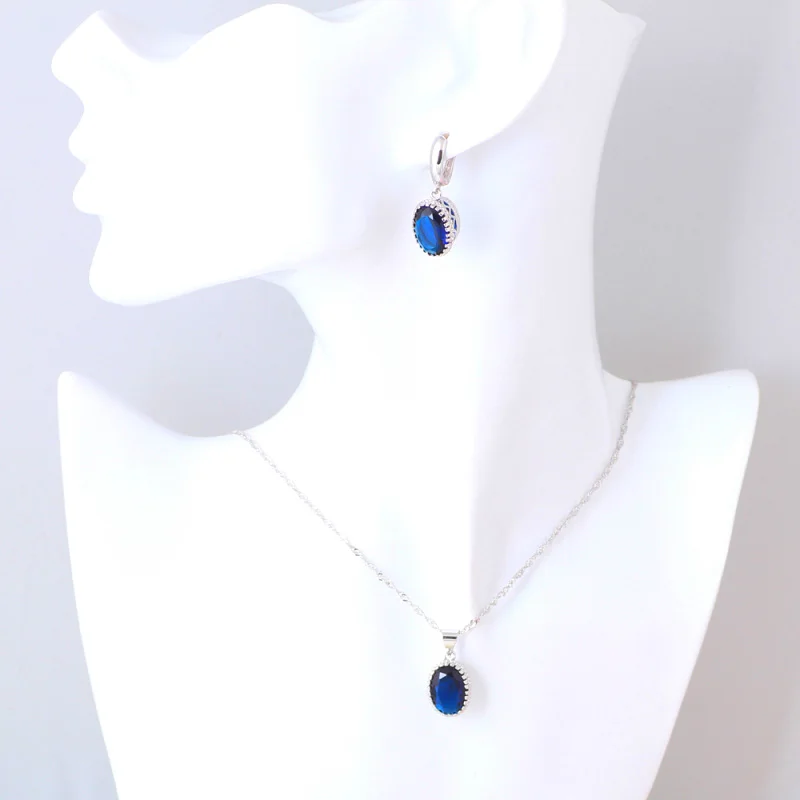 Ayowei Blue Saphire Модные Ювелирные наборы для женщин Серебряные серьги CZ ожерелье