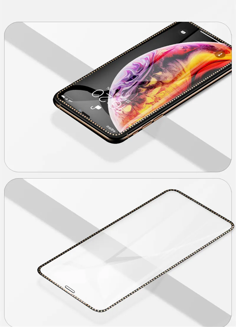 Алмазный протектор экрана стекло для iphone Xs Max Xr покрытие Полное покрытие экрана защитное закаленное стекло на iphone X Xs - Цвет: Gold Diamond