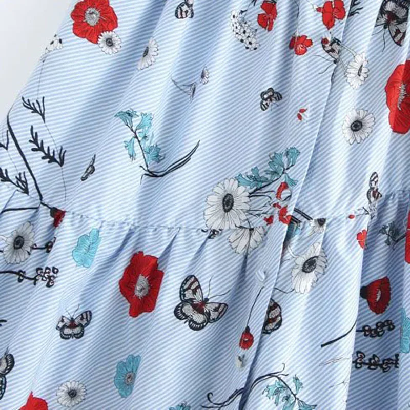 Floral Striped Pleated Midi Skirts New 2017 Summer Fashion Faldas Mujer Elastic Waist Pockets Ladies Knee-Length Skirt Z291 | Женская