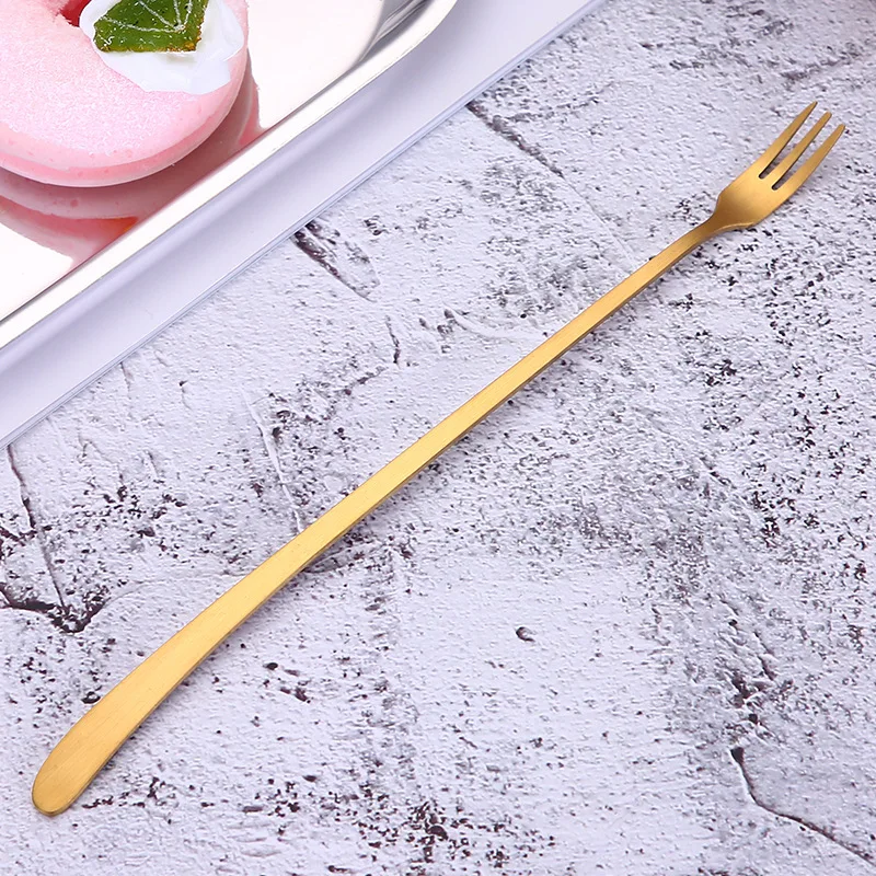 gold fork Vacclo ложки для кофе, ложка с длинной ручкой, 304 нержавеющая сталь, для детей, ложка для льда, Cuillere Cucharas Colher, кухонный инструмент, посуда - Цвет: gold fork