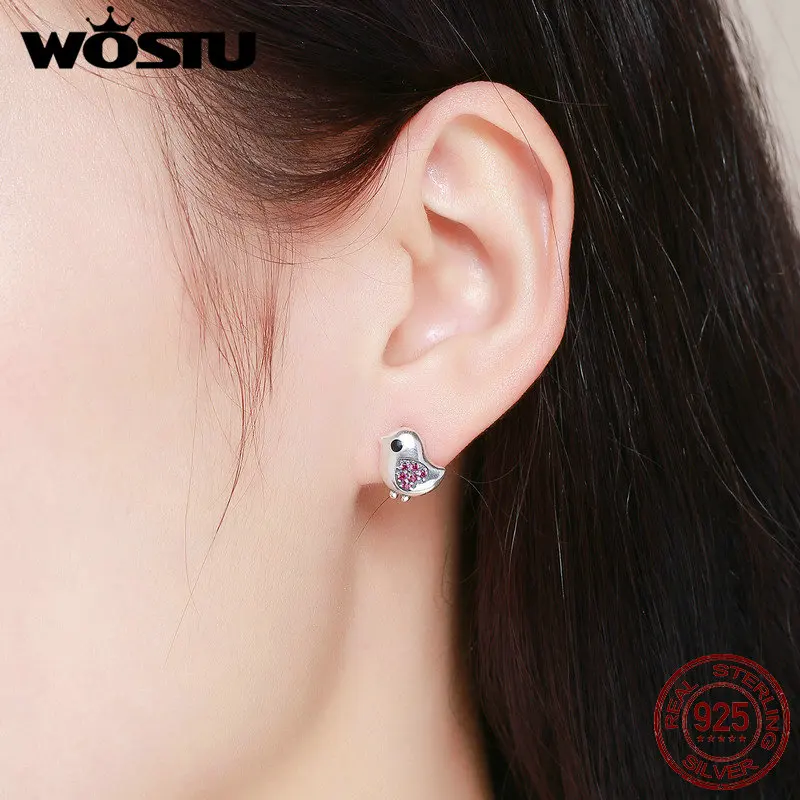 WOSTU 100% Стерлинговое Серебро 925 пробы милые маленькие серьги-гвоздики в виде птицы