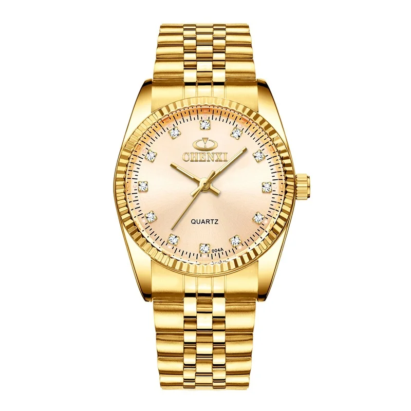 Men Golden Dial CHENXI Роскошные парные часы золотые модные часы для влюбленных из нержавеющей стали Кварцевые наручные часы для женщин и мужчин аналоговые наручные часы - Цвет: Men Golden Dial
