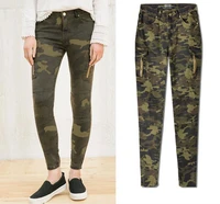 european and american women mid rise pockets camouglage stretch jeans fashion slim fit denim pencil pants