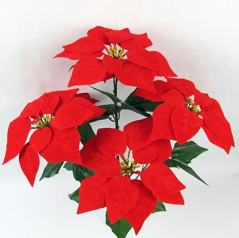 

Decorative Flowers Wreaths Artificial Flower 22cm Christmas poinsettia flowers simulation 7 piece red flannel flower 7164