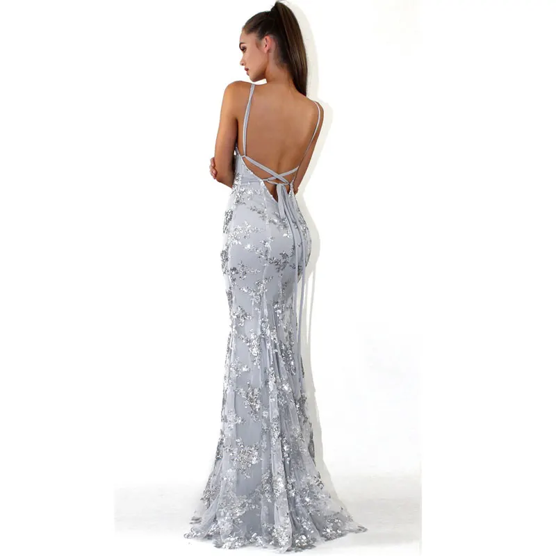 Robe de soiree 2019 в модном расшитом блестками сексуальном открытом спине v-образным