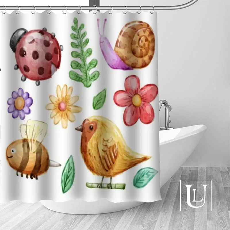 

Insect Cartoon Shower Curtains Custom Design Creative Shower Curtain Bathroom Waterproof Polyester Fabric