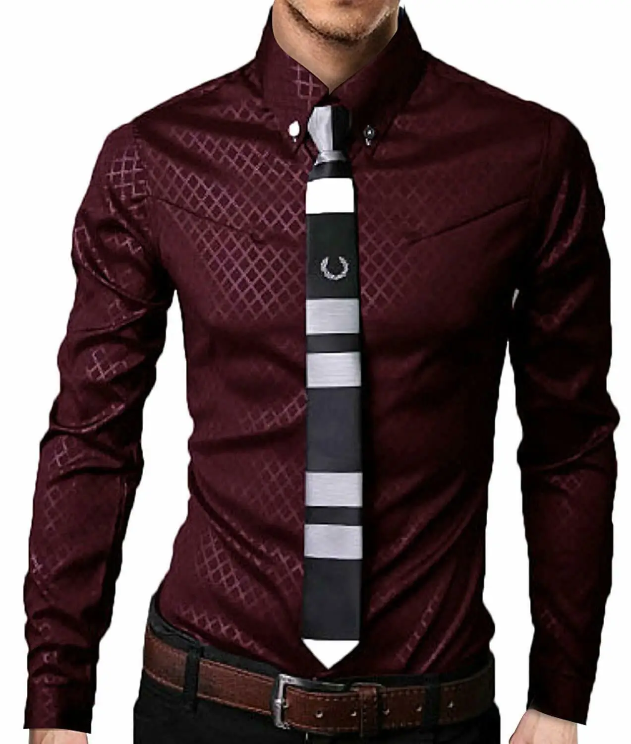 Рубашка мужская с длинным рукавом модная сорочка на пуговицах Топ Slim Fit стильная