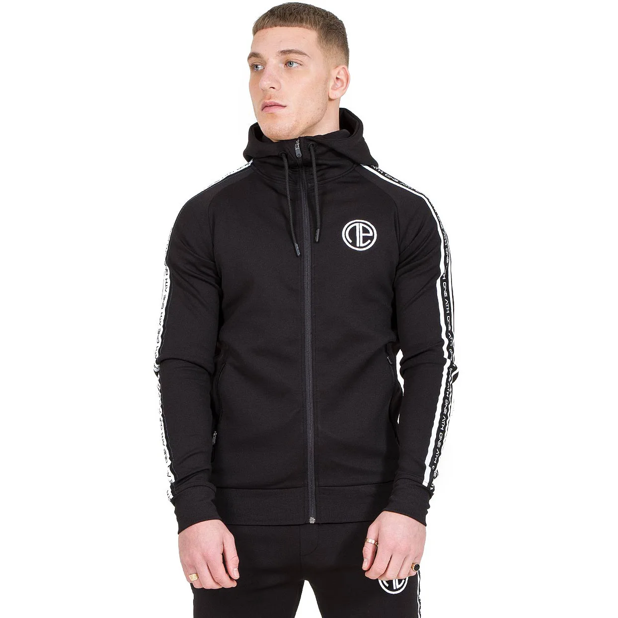 black jacket Мужская спортивная одежда, спортивный костюм на молнии, спортивная куртка, толстовка с капюшоном+ штаны для бега, бега, повседневный комплект для тренировок, спортивный костюм - Цвет: black jacket
