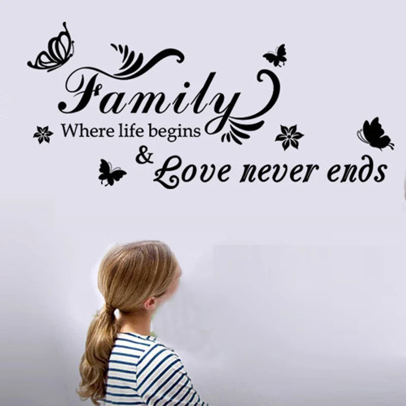 

Creative Butterfly English Family Wall stickers Home Bedroom Decoration removable diy wall stickers