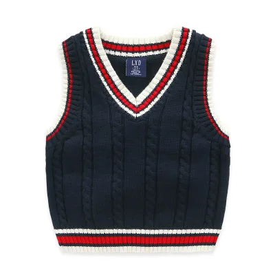 Детская одежда для детей от 3 до 8 лет, свитер, жилет roupas infantis, зимняя одежда для мальчиков в школьном стиле с треугольным вырезом вязаный жилет для девочек, жилеты - Цвет: navy blue