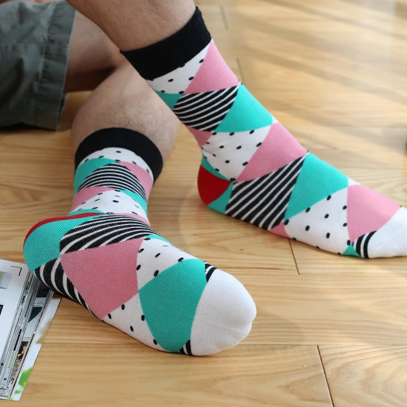 XLJZSD 1pair 2019 New ARRIVAL British Style Man Socks Fashion Brand Stripe Flamingo Knee-High Cotton Autumn &amp Winter XZM033 | Мужская