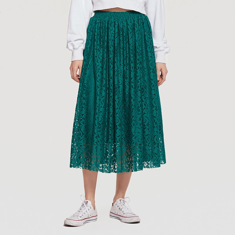 Vestidos элегантная однотонная длинная Плиссированная кружевная юбка в винтажном