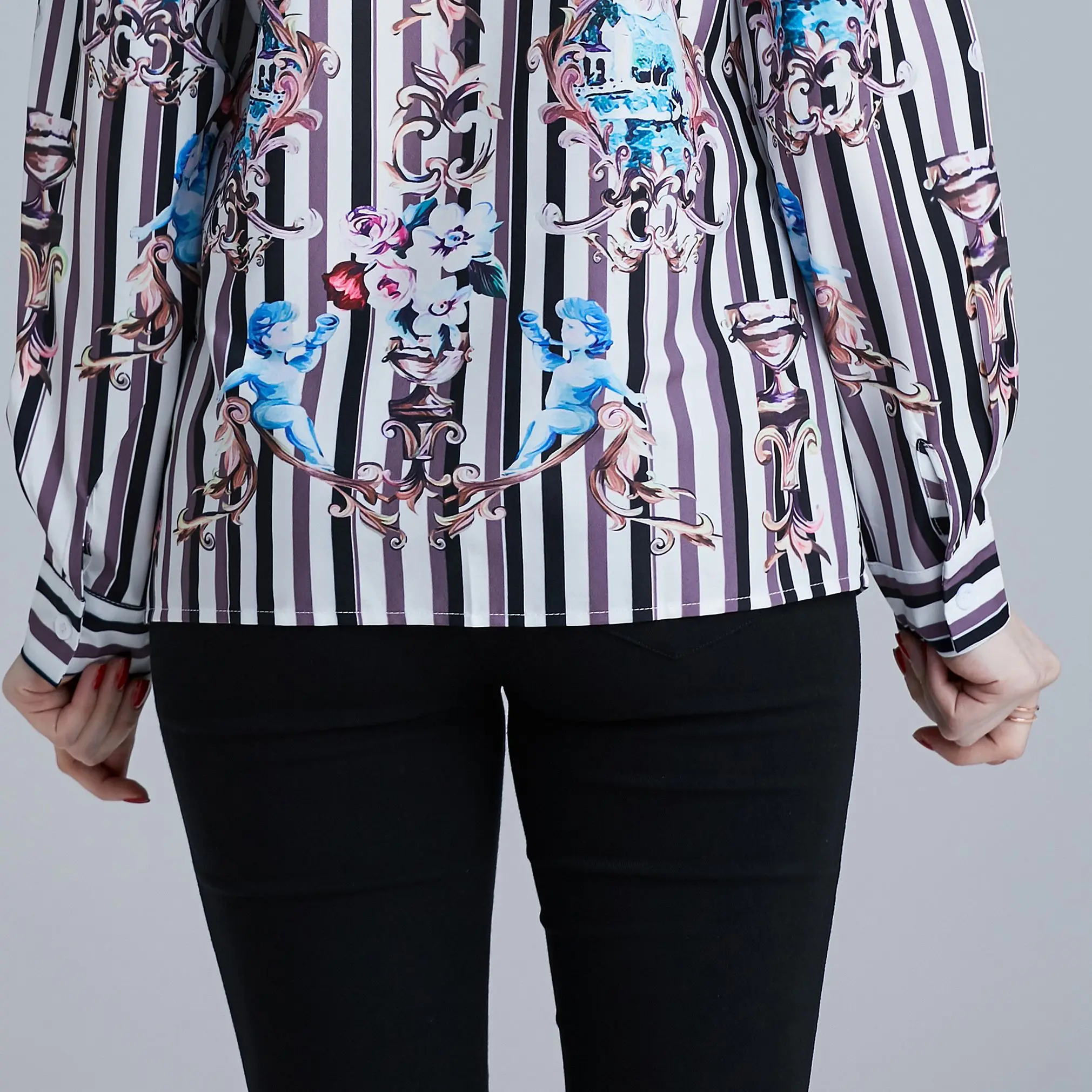 Fashion Women Shirts Print Full Sleeve Slim Turn-down Collar Blouse Shirt Pink 3148 |
