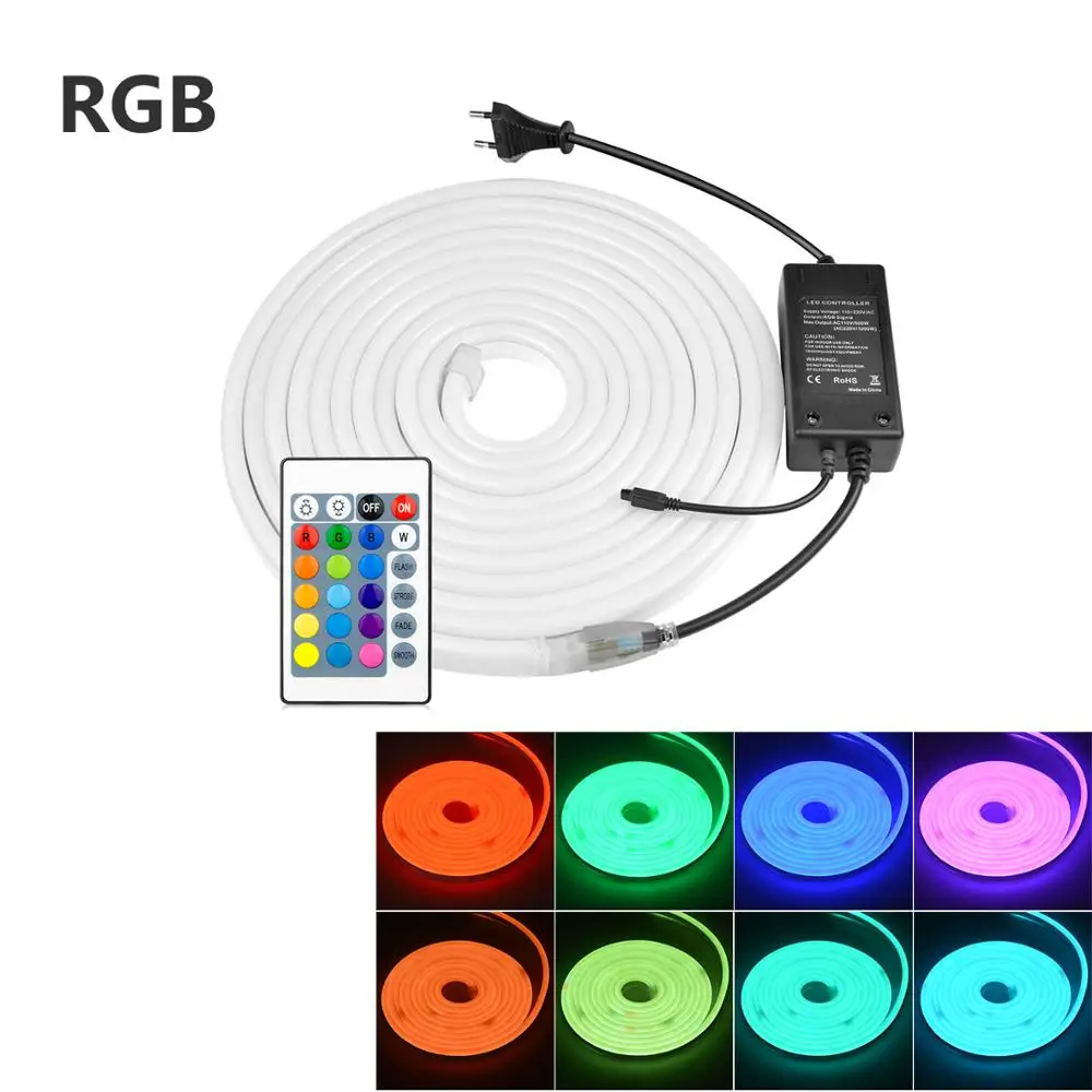 220V неоновый светильник s RGB белый/теплый белый Водонепроницаемый гибкий светодиодный светильник светодиодный клейкие ленты с адаптер для розеток европейского стандарта неоновая вывеска для организаций и магазинов лампа напольная декоративная - Испускаемый цвет: RGB