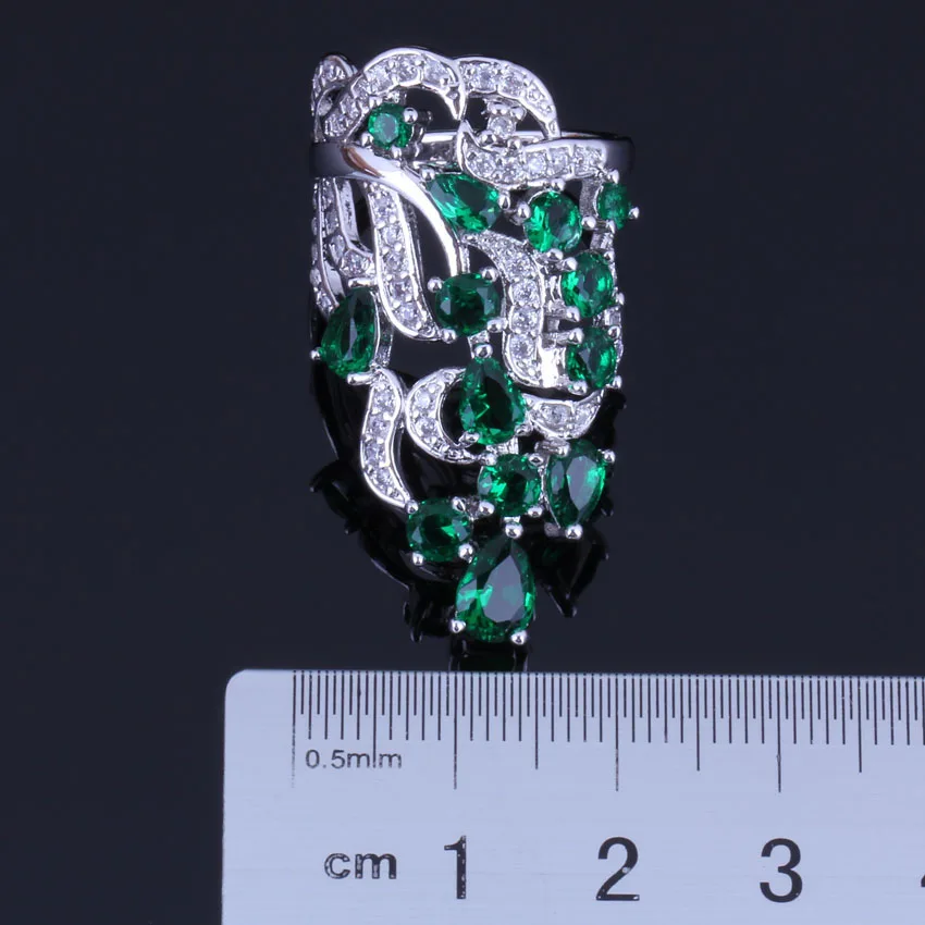 Glittering Huge Plant Green Cubic Zirconia White CZ Silver Plated Ring V0526 | Украшения и аксессуары